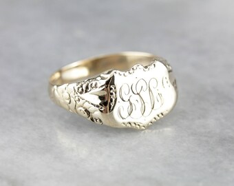 Victorian Yellow Gold Signet Ring, Antique Signet Ring, Monogramed Signet Ring, "GJL" Initials 3MAL2L-D