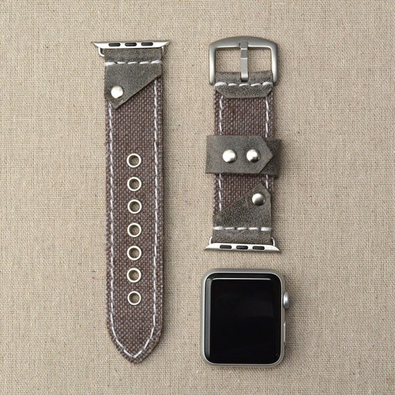 Leather and Canvas Apple Watch Band 42mm iWatch Band Fabric