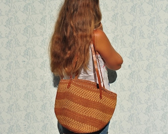 Sisal bag, sisal tote bag, sisal leather tote, brown cream sisal bag, sisal leather bag, summer sisal bag, sisal beach bag, large sisal bag