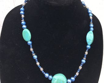Turquoise and Blue Beaded Matinee Necklace