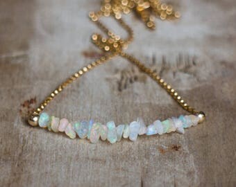 Raw Opal Necklace in Gold or Silver, Ethiopian Welo Opal Necklace, October Birthstone, Opal Jewelry, Rough Stone Necklace