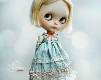 PASTEL DREAMS Collection, Teal Silk Blythe/Pullip Dress By Odd Princess, Vintage Collection