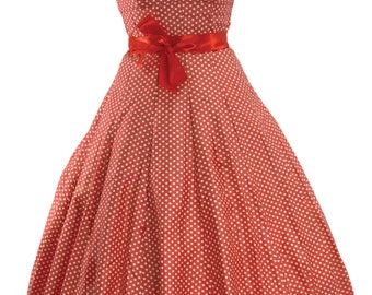 1950s Watermelon Pink & White Polka Dots Cotton Dress - 50s Dress