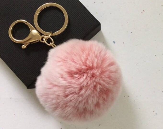 New! Frosted light pink Fur pom pom keychain fur ball bag pendant charm