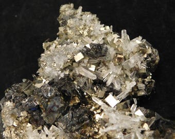 THREE Minerals PERFECT Pyrite Cubes Quartz Crystals on Sphalerite Nice! 283gr