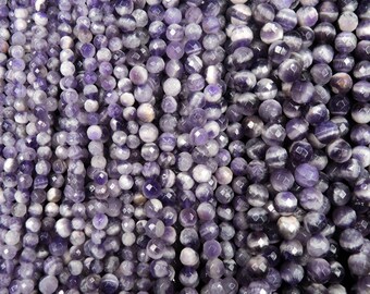 Natural Chevron Amethyst 6mm, 8mm, 10mm Center Drilled Faceted Polished Finish Round Beads 16" Strand