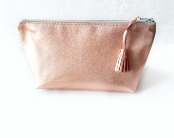 JANE Rose gold Leather Clutch. Metallic Rose gold Leather