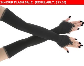 Sale 10% Extra long black fingerless gloves arm warmers gothic burlesque romantic womens evening gloves opera goth lolita wedding,