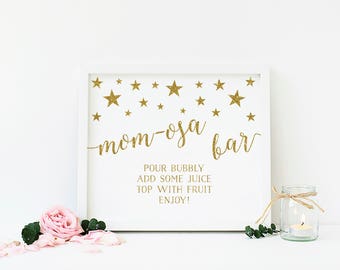 Twinkle Little Star Baby Shower Decor, Mimosa Bar Sign, Mom-osa Bar, Momosa Bar Sign, Gold Glitter Baby Shower Drink Sign, Printable - SG1