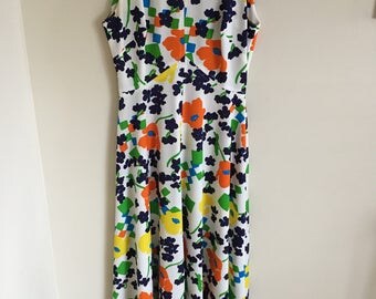 Vintage Funky Floral Polyester Maxi Dress Womens
