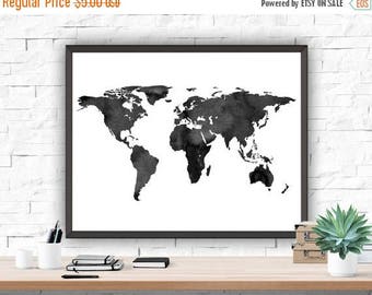 SALE Home Decor World Map Poster Watercolour Grey Home Decor Map Printable Instant Download Wall Decor Home & Living Printable Map Poster