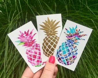 Pineapple Decal Sticker Car Decal Preppy Summer Beach Tropical Island Lilly Pulitzer Print Custom Yeti Water Bottle Laptop Phone Case Decor
