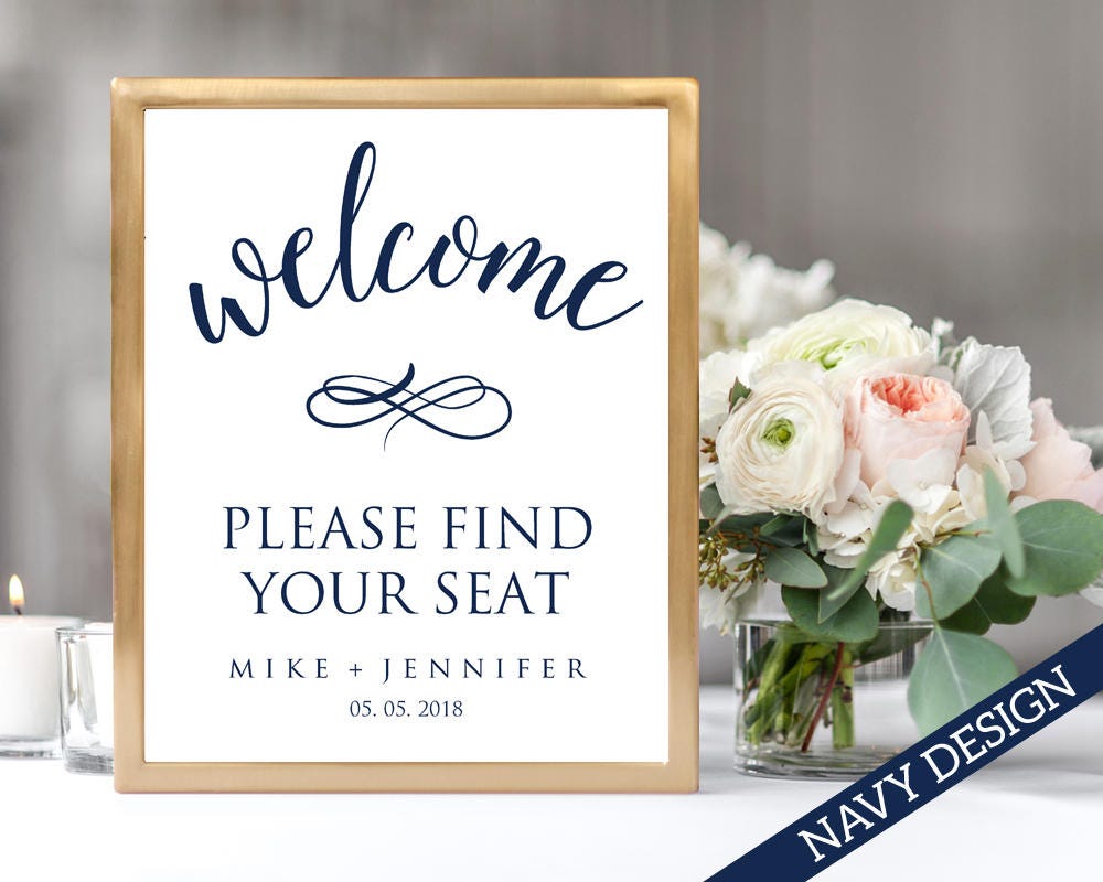 Welcome Please Find Your Seat Sign Template Instant Download