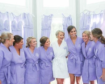 Bridesmaid Gift - Bridesmaid Robes Set of 7 Monogrammed Robes - Short Kimono Waffle Weave Robes for Wedding Party Bridesmaids Gifts