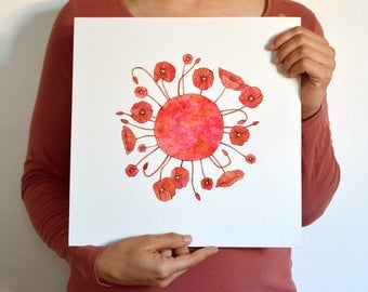Poppies - ORIGINAL watercolour, 30.5cm square