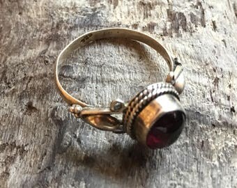 Vintage Garnet Ring-Sterling Silver Ring-Handmade Vintage Ethnic-Hippy-Gypsy