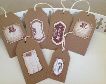 Set of 6 labels tags vintage Brown Kraft collection
