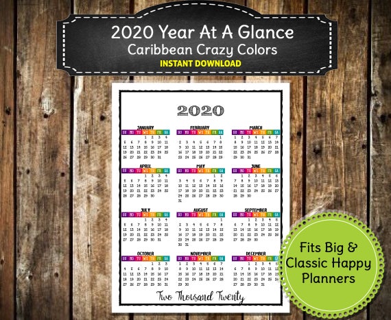 2020 PRINTABLE Caribbean Color Calendar 2020 Wall Calendar