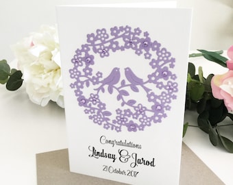 Lavender Wedding Card, Wedding Congratulations Card, Custom Wedding Gift, Newlyweds Gift, Personalised Wedding Gift Idea, Handmade