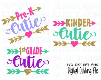 Girls SVG School Cutie Bundle Pre-K Kindergarten First Grade SVG Cut file Bundle Svg Dxf Eps Png - Back to School Svg Digital Designs