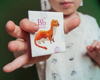 Aimants de frigo animaux, enfants, jeu, cadeau, alphabet, Cathy Faucher illustration