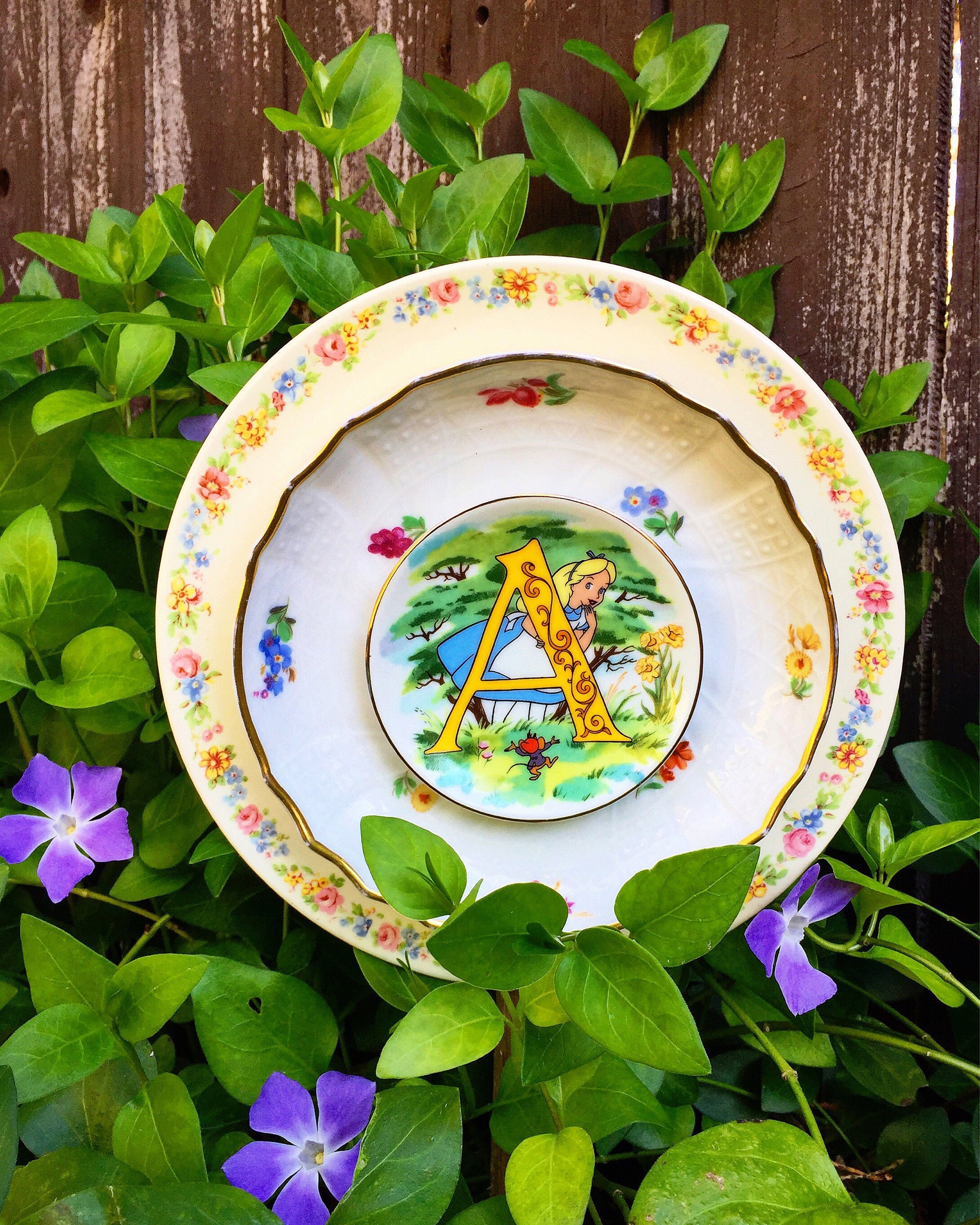 Alice in Wonderland Plate Flower Disney Garden Art Through