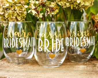 SET OF 8, bridesmaids cups, bachelorette cups, wedding cups, initial wine glasses, custom wine glass, custom wedding gift, bachelorette cup