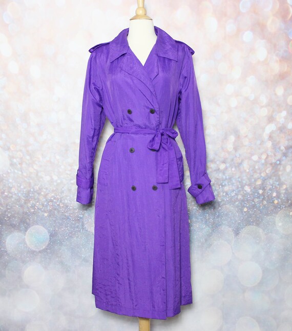 80s Purple Full Length Trench Coat Long Coat Vintage Raincoat