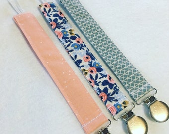 Set of three pacifier clips // baby pacifier clip // little girls binky holder // floral passy keeper // baby gift