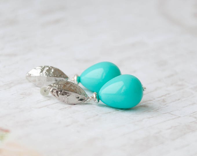 Turquoise colored earrings, Blue drop earrings, Shell pearl earrings, Green earrings, Green blue earrings, Blue teardrop earrings