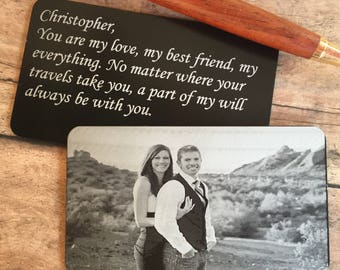 GROOM GIFT, Engraved Wallet Insert - Photo Wallet Card - Engraved Photo,Wallet Card - Engraved Wedding Vows - Engraved Wedding Coordinates