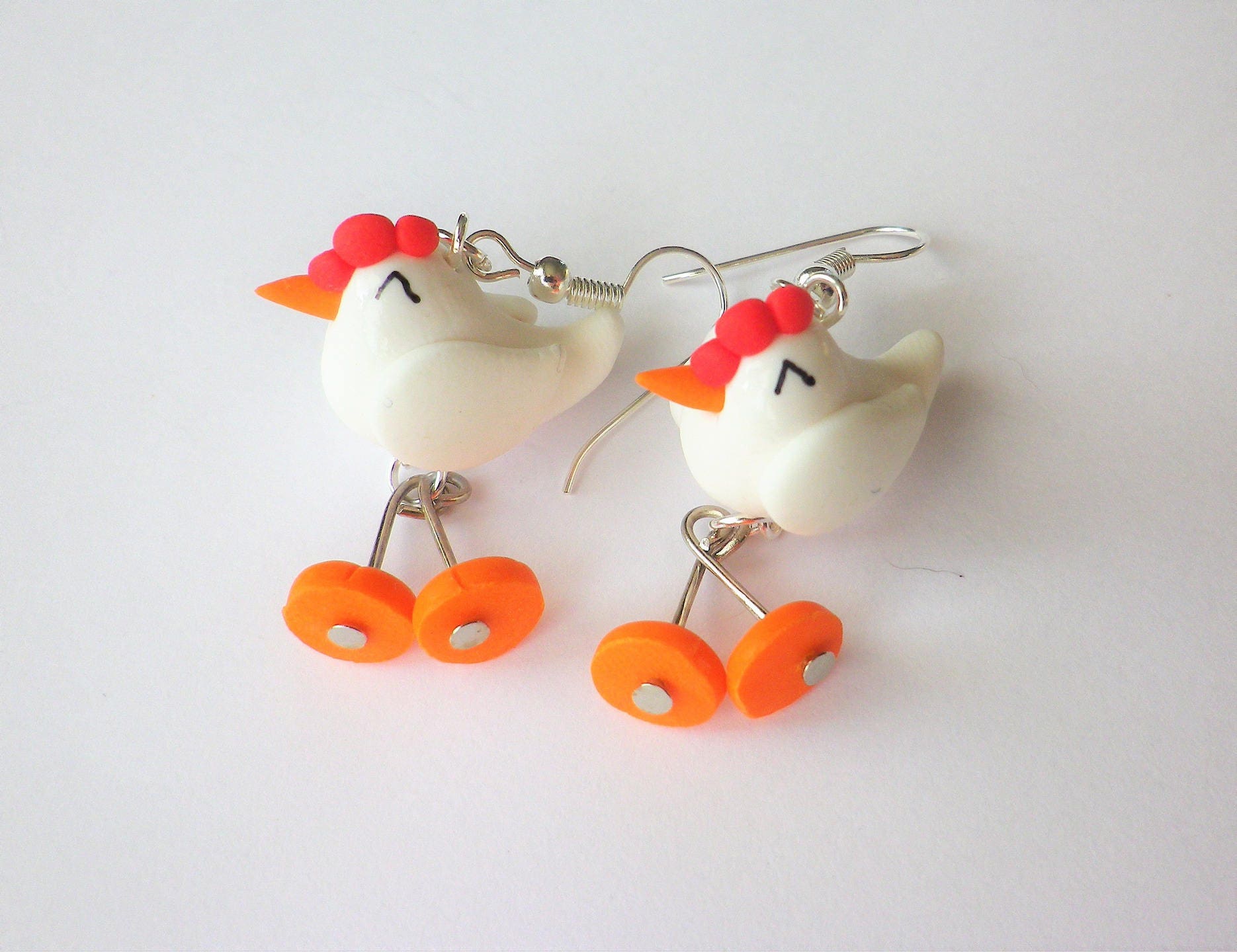 Boucles D'Oreilles Poule Fluorescentes - Drôles Et Lumineuses - PVC - Cadeau Halloween Ou Fête Déguisée