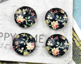 2 cabochon round 12 mm flower