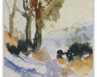Landscape ORIGINAL Miniature Watercolour "Winter Lane" ACEO Snow Countryside Lane Home Decor Wall Art Gift Idea, Free postage worldwide
