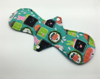 12" Kawaii Sushi Moderate Absorbency Cloth Pad, Reusable Cloth Pad, Cloth Pantyliner, Cloth Menstrual Pad, Zero Waste, Ecofriendly