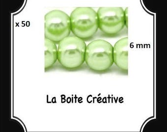50 glass Pearl 6 mm PALE green round beads