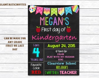 First day of Kindergarten sign, First day of school sign, Girls Kindergarten School Chalkboard poster, 1st day Back to School Sign Printable