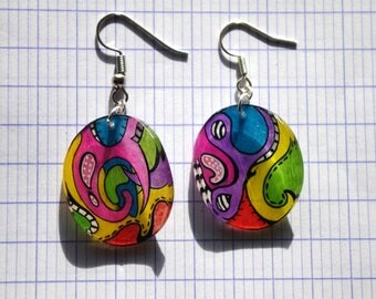 pretty earrings round embossed bright colors!