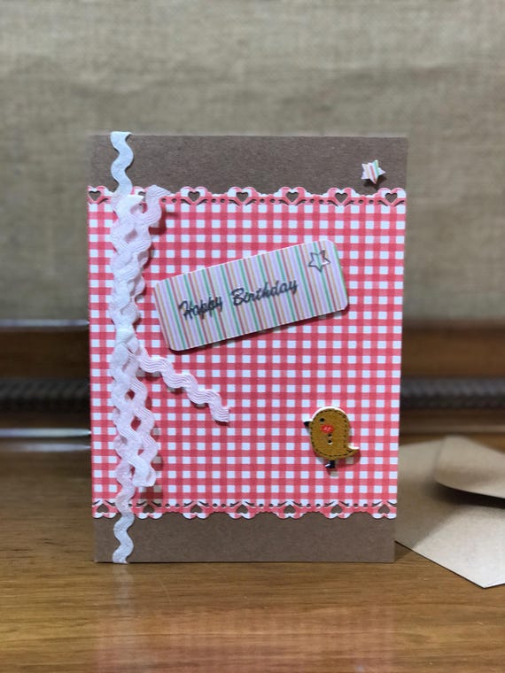 Handmade Birthday Card in Red Pretty Greeting Card | Girly Birthday Cards | Bird Button Detail Cards | Colourful Cards