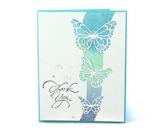 Thank You Card, Butterfly Thank You Card, Elegant, Watercolor, Luxury Thank You, Handstamped Card, Nature Inspired, Fancy Thank You Card
