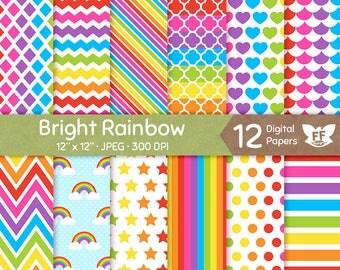 50% OFF Rainbow Digital Paper, Bright Bold Color Papers, Seamless Pattern, Colorful Tileable Background, Digital Craft, Commercial Use