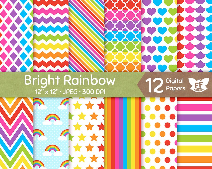 Download Rainbow Digital Paper Bright Bold Color Papers Seamless