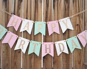 Birthday Banner, Pink and Gold Birthday, Pink and Gold Birthday Banner, 1st Birthday Banner, Pink Girl Birthday Banner