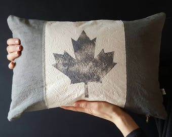 Hand-dyed Canadian flag pillow | Grey