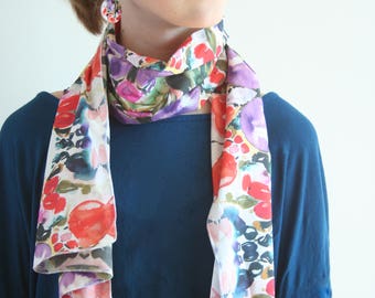 Long cotton scarf with original watercolor artwork, 40x160 cm