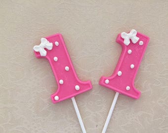 Pink And Gold Number One Chocolate Lollipops One Dozen 1st