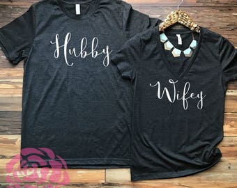 Hubby Wifey Shirt Set. Hubby Wifey Shirts. Wifey vneck. Hubby Shirt. Husband Shirt. Hubby Tshirt. Wife Shirt. Wife Tshirt. Wifey Shirt