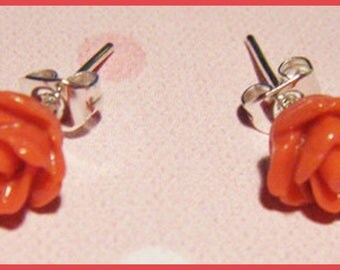 ♥ chip Flower Earrings in red resin rose ♥