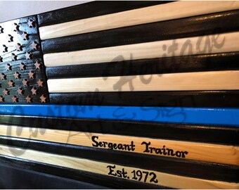 Wood Flag, Wooden Flag, Thin Blue Line, Police, American Flag, handmade american wood flag, wood flag,military, police, fire, rescue
