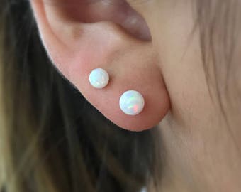 Opal Stud Earrings, 925 sterling silver, white opal earrings, classic opal studs, set of 3, triple opal stone studs, set of three earrings